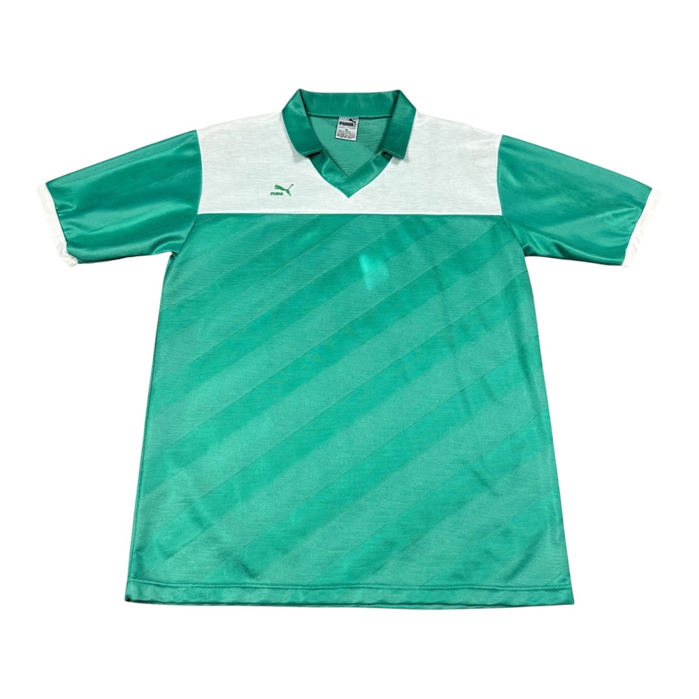 Vintage 90s Puma Green White Polyester Blend Collared Soccer Jersey Men's XL